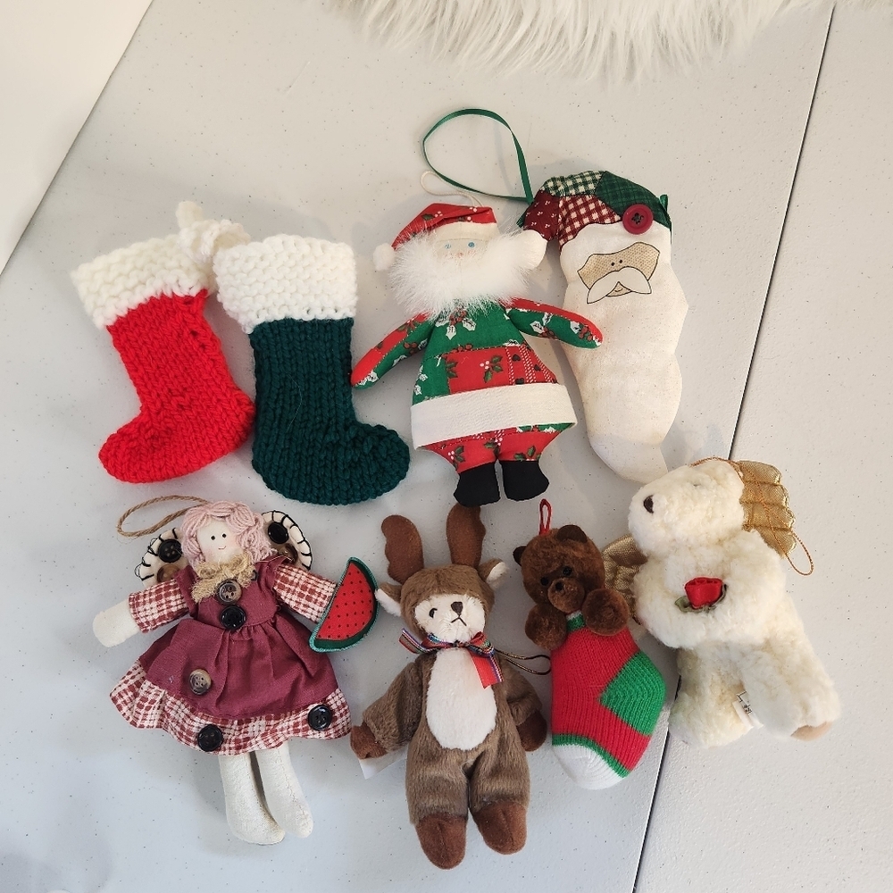 Vintage 1990s Traditional Fabric Christmas Tree Ornaments Farmhouse Russ Bear
